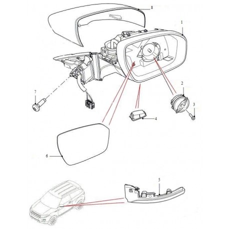 Rétroviseur extérieur gauche de RANGE ROVER EVOQUE - Avec radar de dépassement Land Rover Genuine - 1