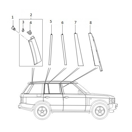 Finition gauche de petite vitre de porte ARD de RANGE ROVER L322