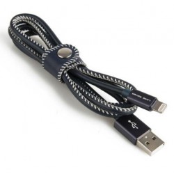 Navy leather wrapped iPhone cable - GENUINE
