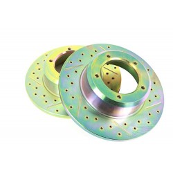 Front cross drilled and grooved solid brake disc for DEF/D1/RRC
