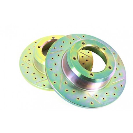 Front cross drilled and grooved solid brake disc for DEF/D1/RRC