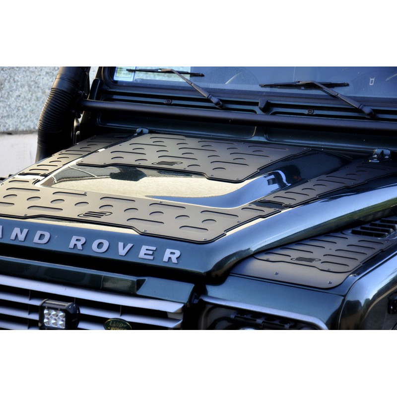 Land Rover Defender Puma 07 sur noir 3 mm Chequer Plaque Capot protecteur Bearmach