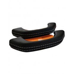 black leather door grab/pull handles silver stitch fit land rover defender 90 110