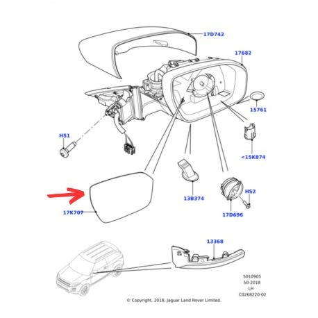 glass - rear view outer mirror - genuine