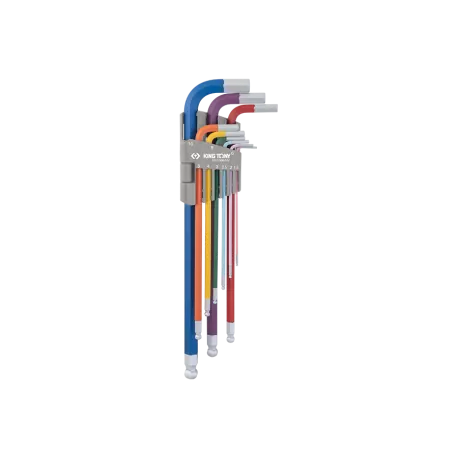 Jeu de clés mâles 6 pans extra longues à tête sphérique avec code couleur – 9 p